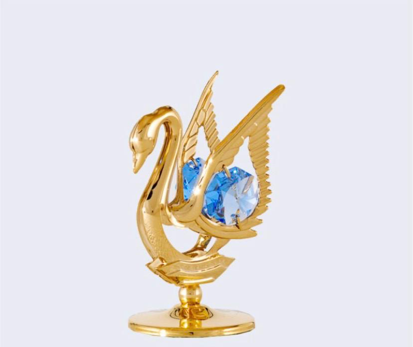 Gold Swan Figurine with Blue Crystal