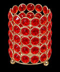Red ruby crystal cylinder candle holder with gold metal ring frame and ball feet