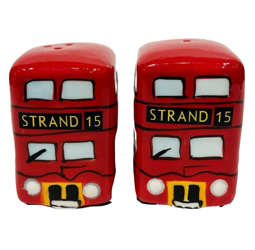 Set of 2 ceramic red London double-decker bus salt and pepper shakers