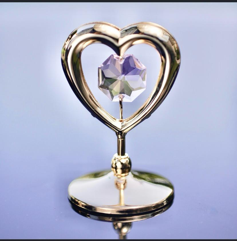 Gold Heart Figurine with Purple Crystal