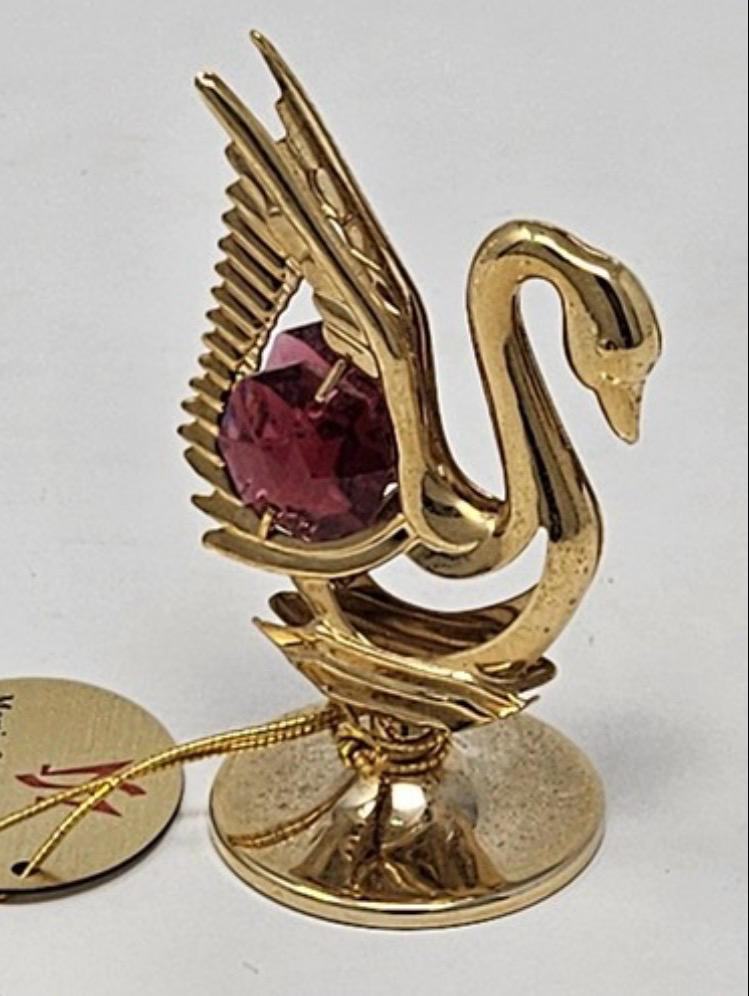 Gold Swan Figurine with Red Crystal