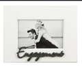 White engagement photo frame with 3D dark script Engagement lettering at base
