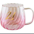 21st birthday pink ombre glass mug with gold 21 lettering, ruffled rim and swirled ribbed texture