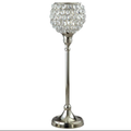 Silver crystal globe candle holder on tall polished silver stem with round base